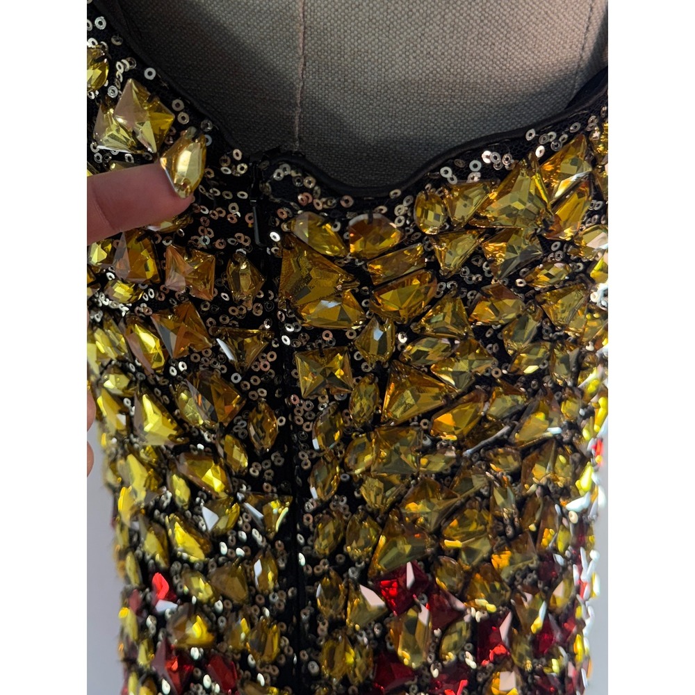 Dave & Johnny Rhinestone Embellished Mini Dress Ombre Sequin Red Yellow Hoco 7/8 - Picture 10 of 10